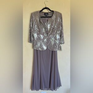 Alex Evenings Sequin Midi Dress with Jacket in Pewter Frost